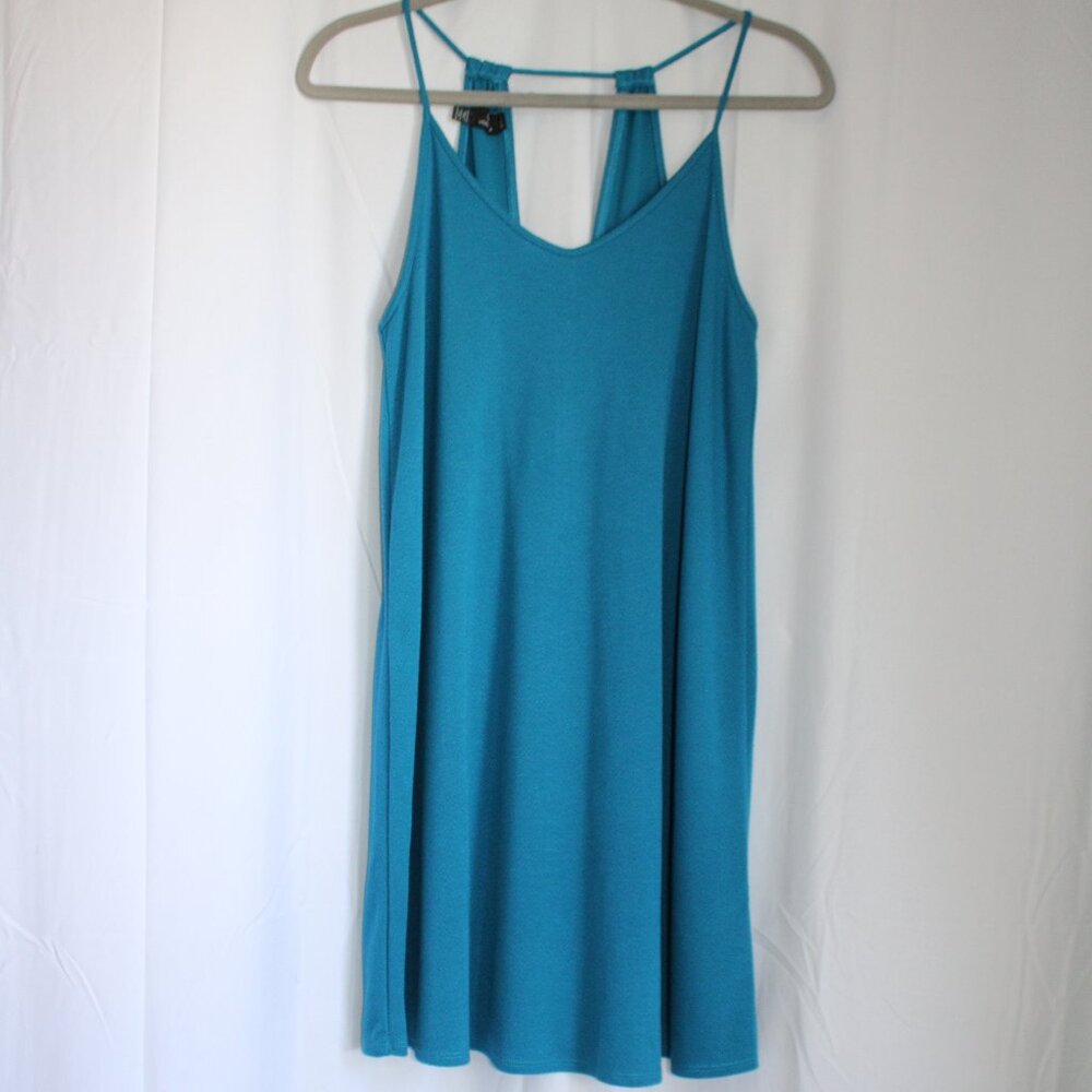 NWOT Volcom Turquoise Blue Beach Vibes Dress or Swim Cover Exposed Back V-neck
